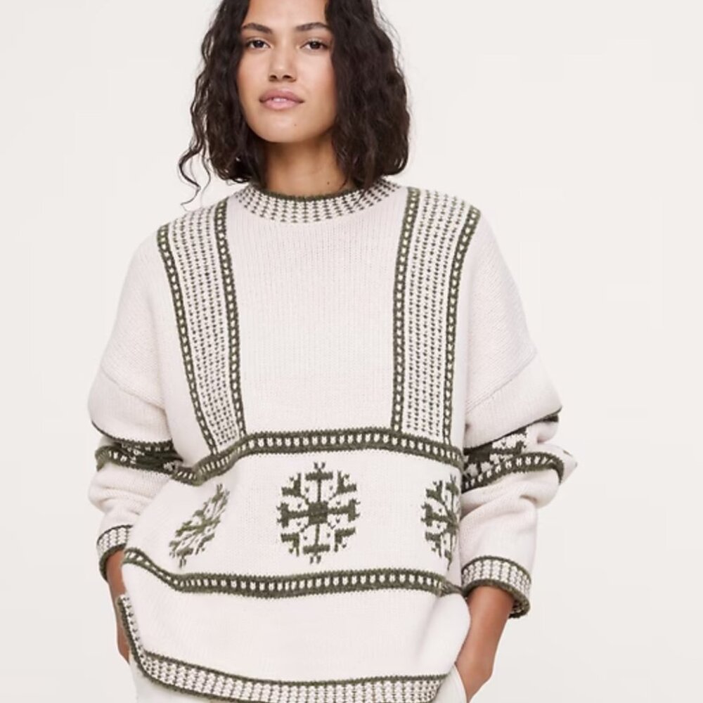 NWT Small Banana Republic off white and olive green Fair Isle Snowflake Sweater